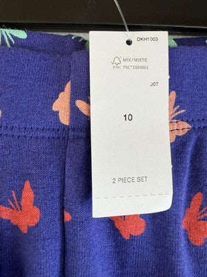 Gap Kids Organic Cotton PJ Set 10 Girls Long Sleeve Pants Blue Butterfly New