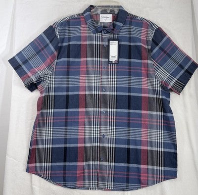 Walter Hagen Golf Shirt XL Blue Plaid Short Sleeve Men’s Clubhouse Button  NEW