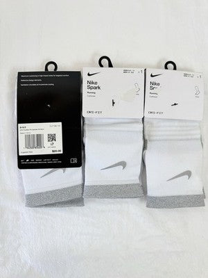 Nike Spark Running Socks White Ankle Men 8-9.5 Women 9.5-11 Cushioned Lot New
