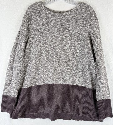 LL Bean Signature Sweater Womens Large Cotton Linen Tops Plum Color Block Soft