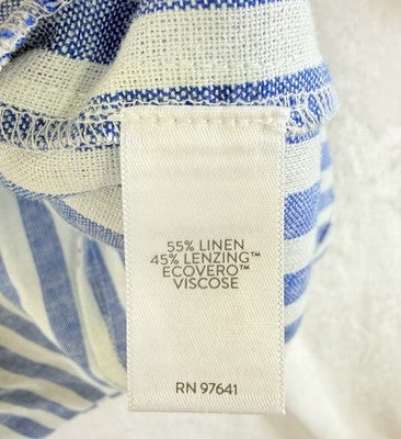 J Jill Linen Blend Striped Blazer Womens XL Royal Blue Cream 2 Button Unlined