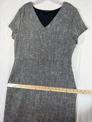 Banana Republic Dress 14 Short Sleeve Navy Blue Tweed Sheath V Neck Womens