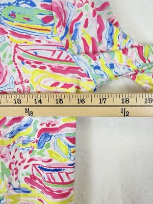 Kaeli Smith Dress XS Fit And Flare Pink Blue Yellow Print 3/4 Sleeve Womens