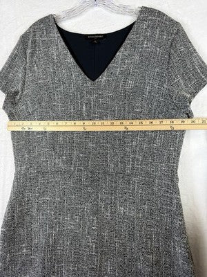 Banana Republic Dress 14 Short Sleeve Navy Blue Tweed Sheath V Neck Womens