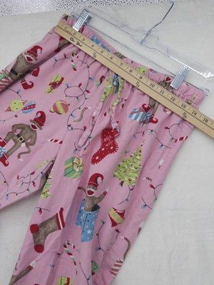 Nick And Nora Pajamas Set Medium Pink Flannel Sock Monkey Christmas Shirt Pants