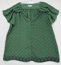 Max Studio Top Medium Blouse Flutter Sleece Green Print Womens