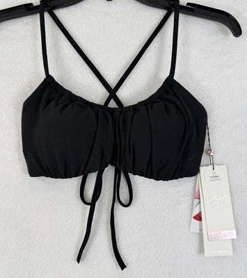 Calia Swim Top Small Black Bikini Swimwear Scrunched Tie Back Womens New NWT