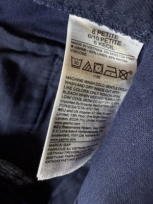 Gap Linen Blend Trousers 6 Petite Navy Blue High Rise Wide Leg 365 New NWT