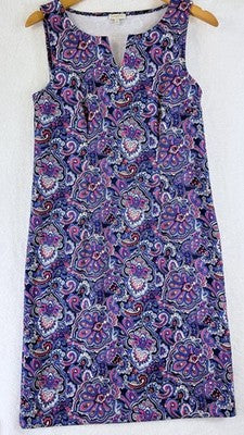 Talbots Dress Small Sleeveless Shift Knit Blue Paisley Womens