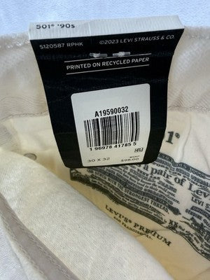 Levis 501 ‘90s Womens Jeans 30 30x32 White Ivory Button Fly Original New