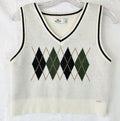 Hollister Cropped Sweater Vest Womens Large V Neck Argyle White Blue