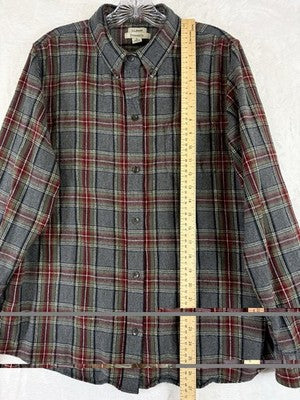 LL Bean Women's Scotch Plaid Flannel Shirt Large Button Up Gray Relaxed Fit Top