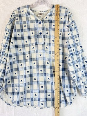 Vintage Mickey Co Shirt Womens Flannel Blue Mickey Mouse Long Sleeve