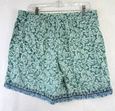J Jill Love Linen Shorts Green Floral Pull On Womens