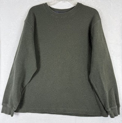 LL Bean Mens Large Waffle Knit Crew Sweatshirt Long Sleeve Green Pullover Cotton