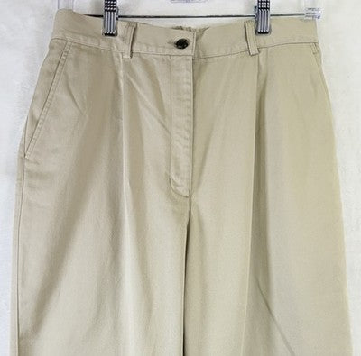 LL Bean Bayside Pants 10 Tan Beige Khakis Womens Elastic Back 100% Cotton