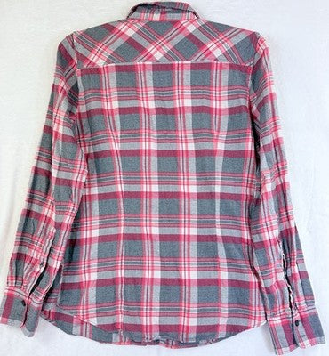 J Crew Flannel Shirt Women Small Gray Plaid Perfect Fit Button Up Top Long