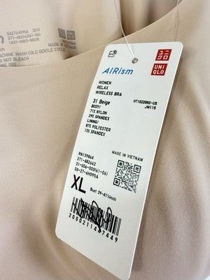 Uniqlo Airism Relax Wireless Bra XL Beige Womens New NWT