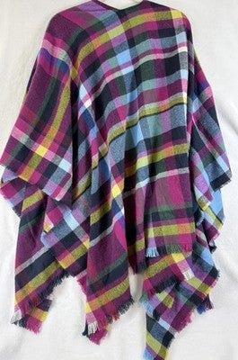 Soft Surroundings Wrap Plaid Purple Blue Green Ruana Poncho Womens One Size