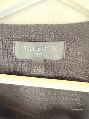 Talbots Jacket 18W Black Blazer Texture Lined Zip Front Plus Size Womens