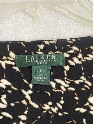 Lauren Ralph Lauren Faux Wrap Dress 6 Womens Black Tan Abstract Print Stretch