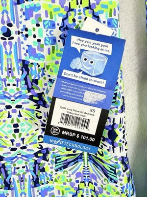 IBKUL Womens Long Sleeve Top XS 1/4 Zip Mock Neck Ridley Blue Green Purple Golf