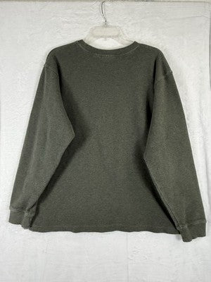 LL Bean Mens Large Waffle Knit Crew Sweatshirt Long Sleeve Green Pullover Cotton