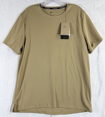 Nike Mens Miler T Shirt Medium Running Tan Beige Short Sleeve Dri Fit New NWT