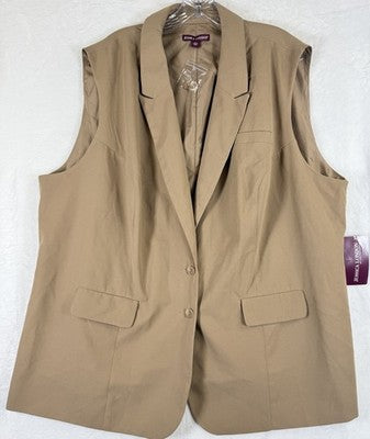 Jessica London 24W Sleeveless Blazer Beige Lined Jacket Vest New NWT