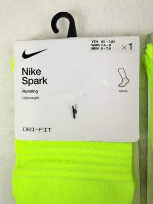 Nike Spark Running Socks Ankle Lot 2 Pairs Men 6-7.5 Women 7.5-9 Medium Volt New