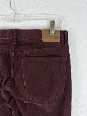 Gap Denim Corduroy Pants 29x30 Slim Fit Burgundy Mens