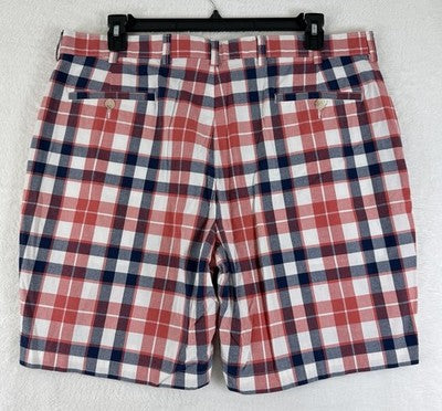 Jos A Bank Shorts 40 Mens Red Blue Plaid Stays Cool 100% Cotton 9” Joseph