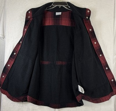 Columbia Womens Large Shacket Hart Mountain Shirt Jacket Black Red Plaid