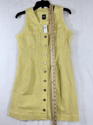 Gap Denim Mini Dress Small Petite Womens Yellow Denim Utility Sleeveless Women