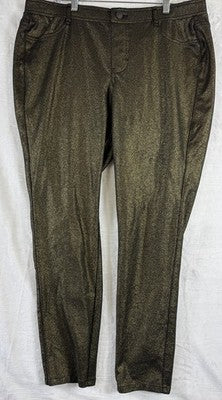 Lane Bryant 18 Pants Pull On Knit Black Gold Skinny Plus Size Womens