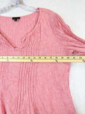 Talbots Top Medium 100% Linen Pink Pintuck 3/4 Sleeve Womens