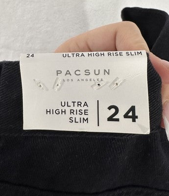 PacSun Jeans 24 Ultra High Rise Slim Black Embroidered Butterflies Womens NEW
