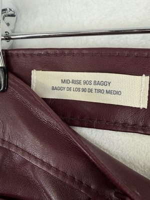 Universal Thread Faux Leather Pants 2 Women Burgundy Red Mid Rise 90s Baggy NEW