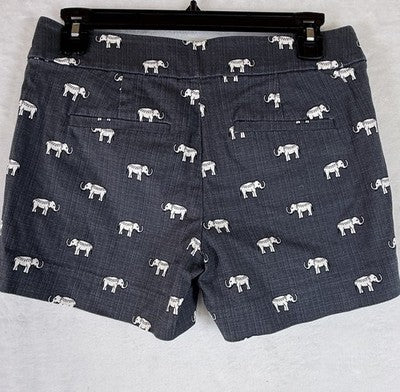 Ann Taylor Loft Riviera Shorts 00 Womens Blue Elephant Print 4” Cotton Stretch