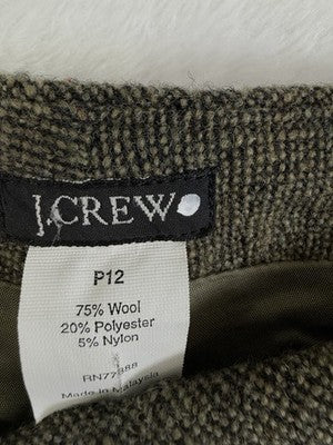 J Crew Pants 12 Petite High Rise Green Wool Tweed Straight Leg Lined Womens