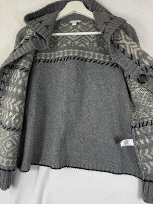 J Jill XS Hooded Cardigan Sweater Gray Fair Isle Womens Tops Long Sleeve