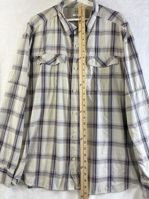 Columbia Shirt Mens 2XL Lightweight Long Sleeve Gray Plaid Fishing Button Up