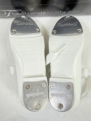 Theatrical Footwear Tap Shoes 9.5 Kids Girls White Bow Dancing New