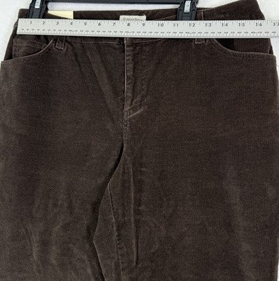 St John’s Bay Corduroy Pants 14 Petite Chocolate Brown Straight Leg Women NEW
