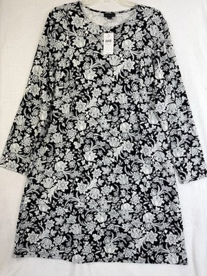 J Jill Wearever Collection Dress Large Black Paisley Long Sleeve Knit New NWT