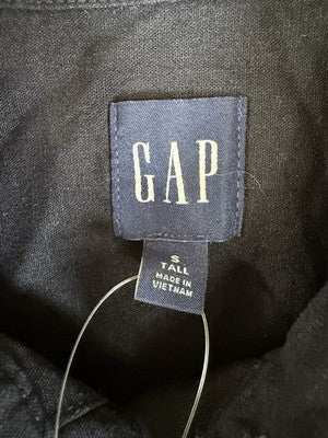 Gap Linen Blend Crop Shirt Small Tall Womens Black Button Up Short Sleeve Women