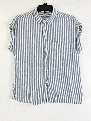 Orvis Womens Tops XS 100% Line Button Down Blue White Striped Sleeveless