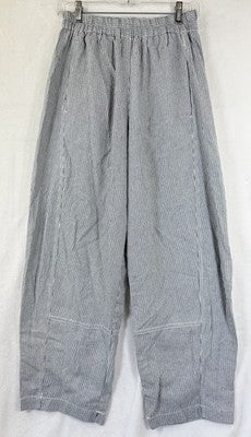 Max Studio London Linen Blend Pants Small Barrel Leg Blue Stripe Pull On