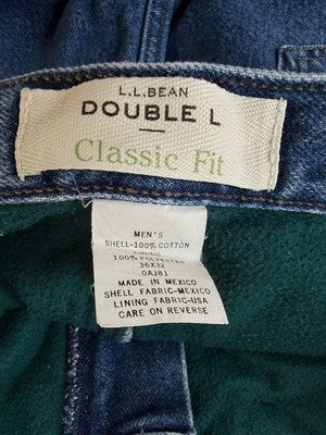 LL Bean Double L Fleece Lined Jeans 36x32 Mens Blue Classic Fit