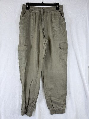 Magaschoni 100% Linen Pants Large Joggers Brown Pull On Cargo Womens